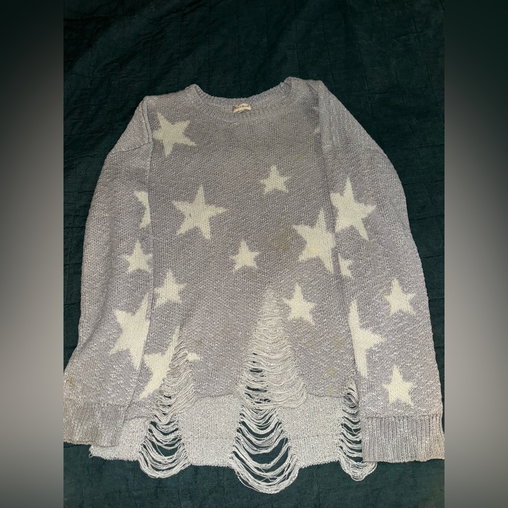 Gray and White Star Pattern Crew Neck Sweater